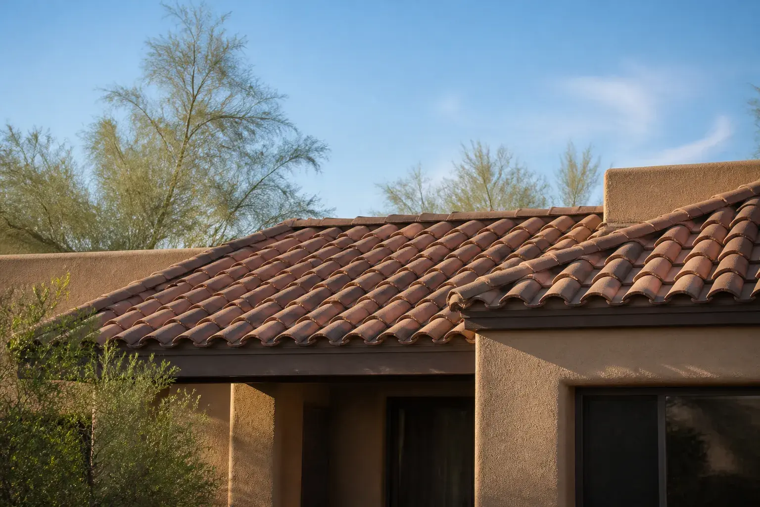 Seamless roof repair on a Mesa adobe-style home