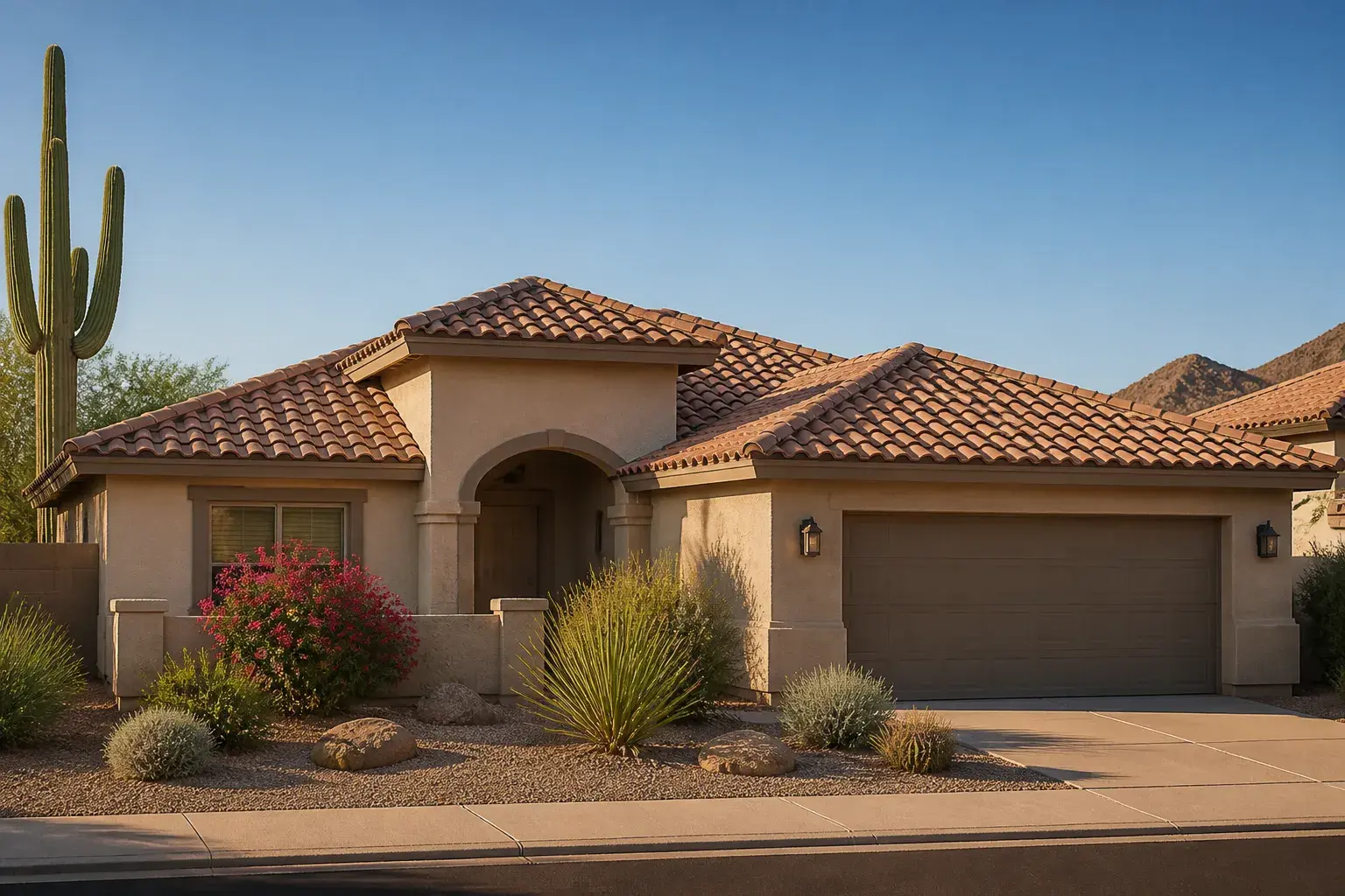 Finished desert home with repaired clay tile roof