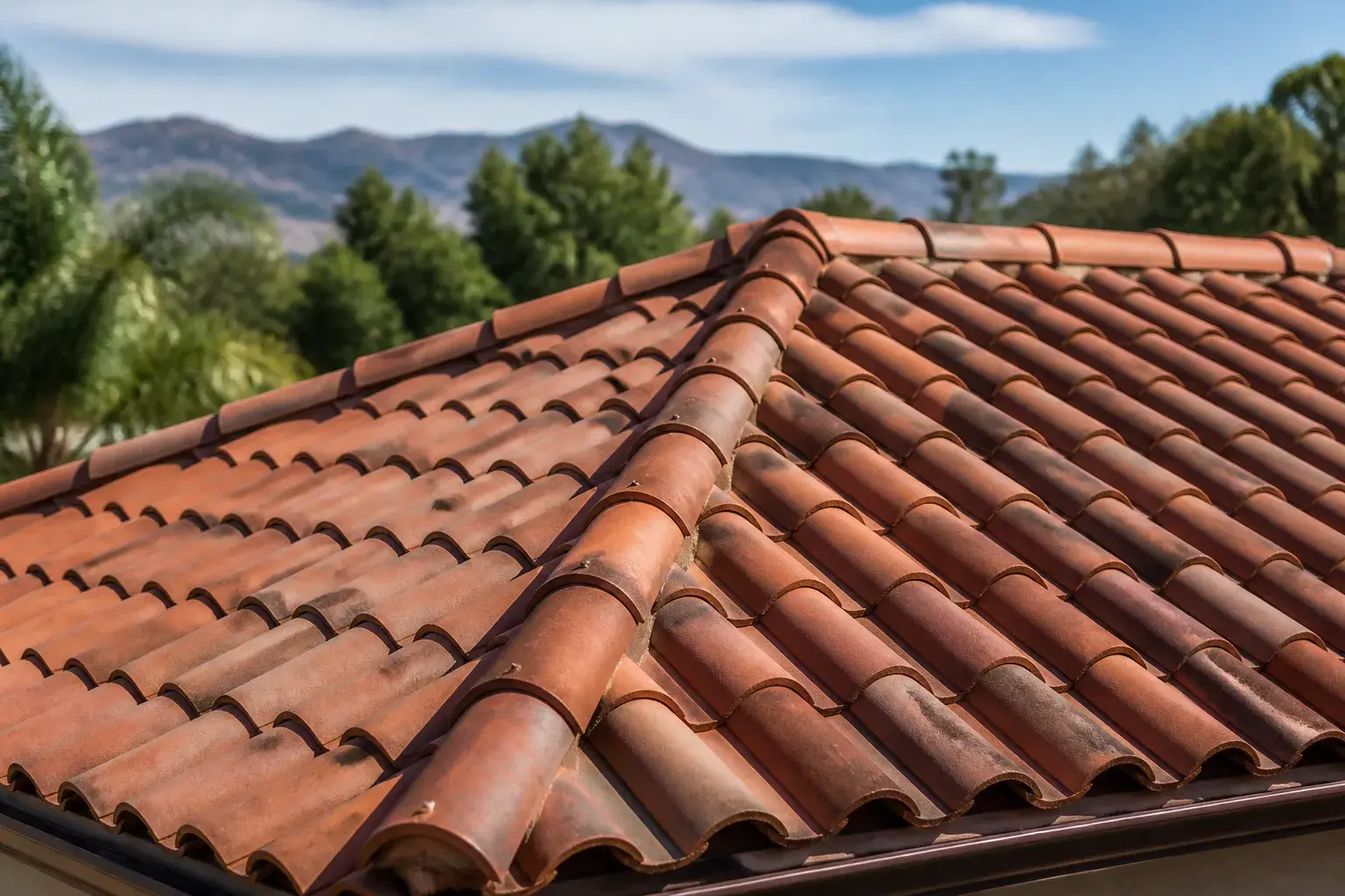 Finished clay tile roof repair detail